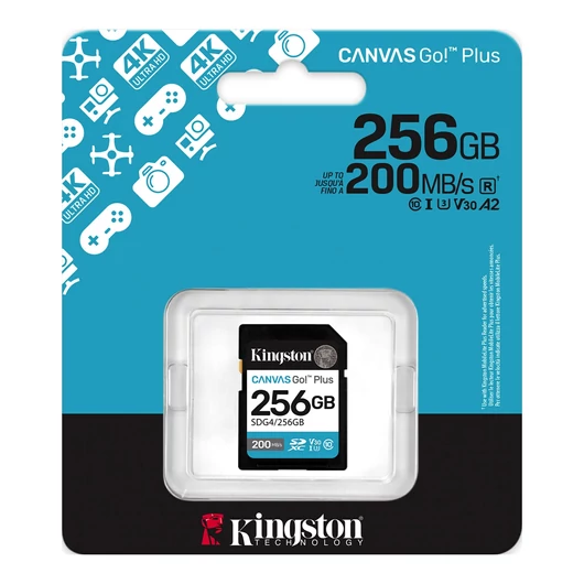 Kingston Canvas Go Plus SDXC memóriakártya 256GB CL10 UHS-I U3 V30 (200 MB/s olvasási sebesség)