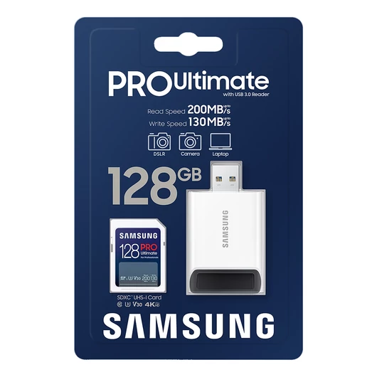 Samsung Pro Ultimate 128GB SDXC CL10 UHS-I U1 + USB adapter (200/130 MB/s)