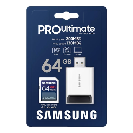 Samsung Pro Ultimate 64GB SDXC CL10 UHS-I U1 + USB adapter (200/130 MB/s)