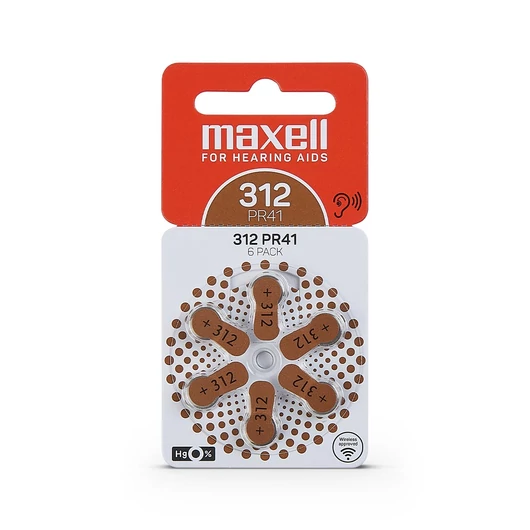 Maxell Zinc Air PR41 (312) 1.45V hallókészülék gombelem - 6 db/csomag