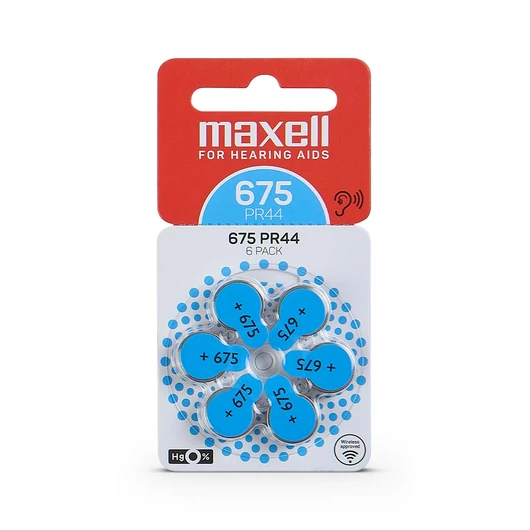Maxell Zinc Air PR44 (675) 1.45V hallókészülék gombelem - kék [6 db/csomag]