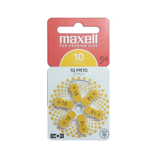 Maxell Zinc Air PR70 (10) hallókészülék gombelem 1,45V - sárga (6 db/csomag)