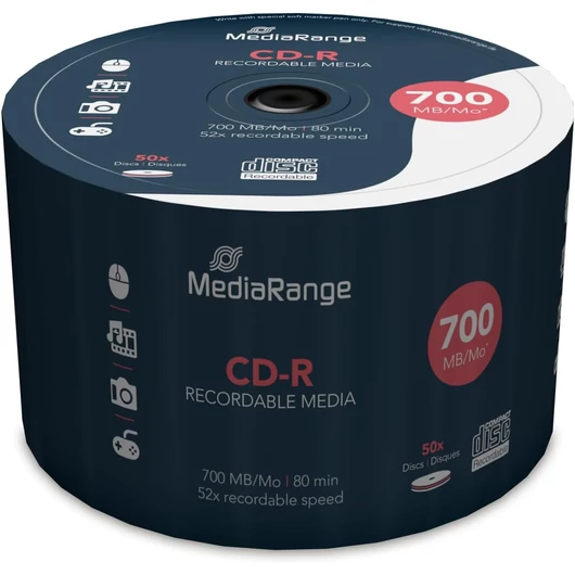 MediaRange CD-R 52X lemez 700MB 80 perc - 50 db shrink csomagolásban (MR207)