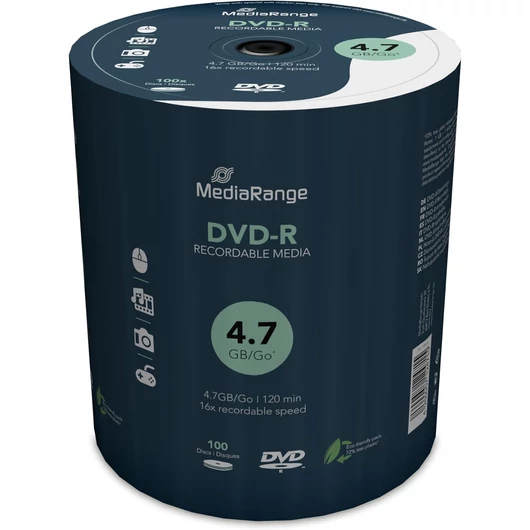 MediaRange DVD-R 16X lemez 4,7 GB 100 db shrink csomagolásban (MR442)