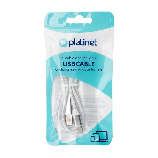 Platinet USB-A Type-C kábel 3A 18W LED 1m 480 Mbps fehér