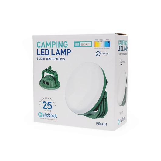Platinet kemping lámpa LED 900 lumen 6000 mAh 5,5 óra üzemidő 13,5W - zöld (PGCL01)