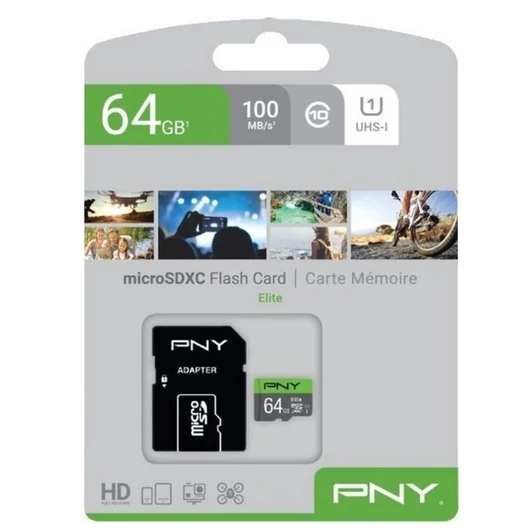 PNY Elite microSDXC 64GB memóriakártya UHS-I U1 Class 10 100 MB/s SD adapterrel