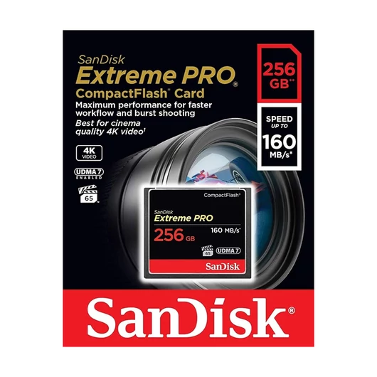 SANDISK EXTREME PRO COMPACT FLASH 256GB UDMA7 VPG-65 (160 MB/s olvasási sebesség)