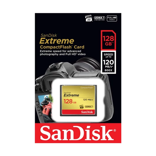SanDisk Extreme CompactFlash memóriakártya 128GB UDMA7 VPG-20 120 MB/s olvasási sebességgel