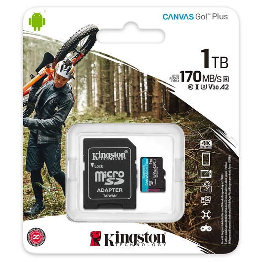 KINGSTON CANVAS GO PLUS MICRO SDXC 1TB CL10 UHS-I U3 V30 A2 (170 MB/s olvasási sebesség)