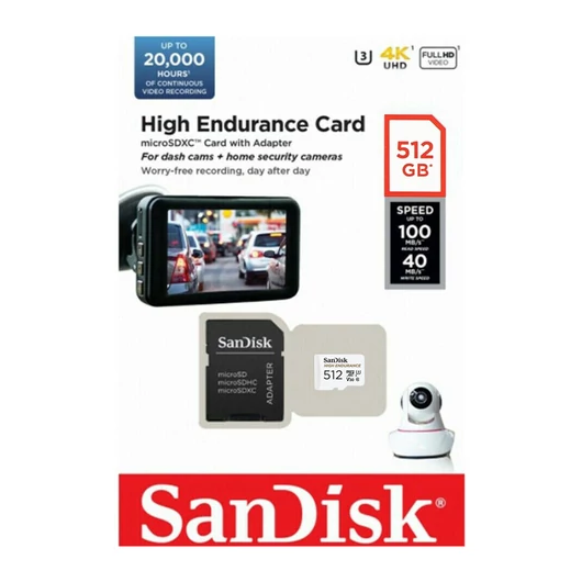 SanDisk High Endurance micro SDHC 512GB CL10 UHS-I U3 + adapter (100/40 MB/s)