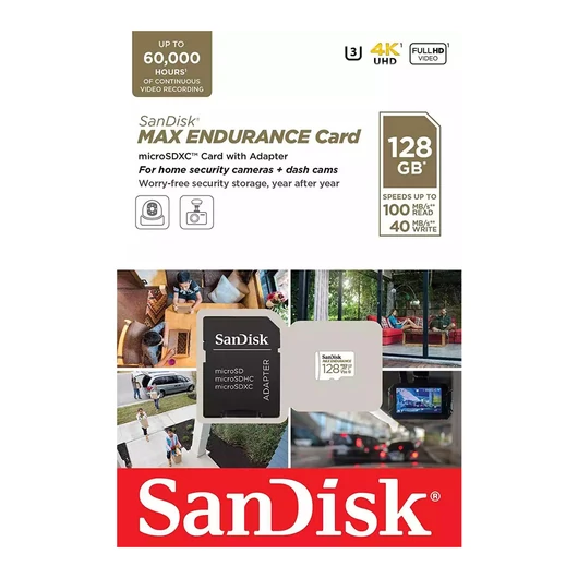 SanDisk Max Endurance Micro SDXC memóriakártya + adapter 128GB A1 Class 10 UHS-I V30 (100/40 MB/s)