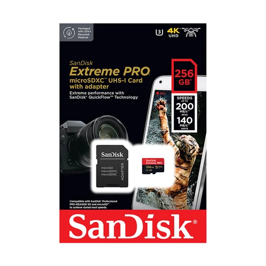 SanDisk Extreme Pro 256GB Micro SDXC + Adapter U3 V30 (200/140 MB/s)