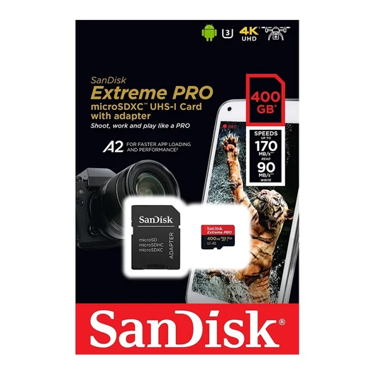 SanDisk Extreme Pro Micro SDXC + Adapter 400GB A2 C10 V30 UHS-I U3 (170/90 MB/s)