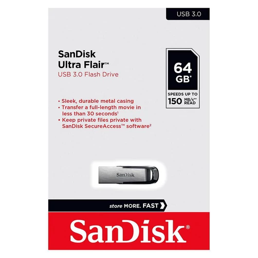 SanDisk Ultra Flair pendrive 64GB USB 3.0 - ezüst