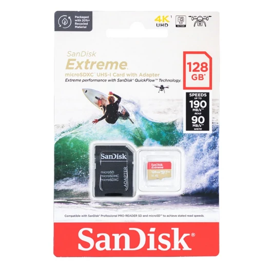 SanDisk Extreme 128GB Micro SDXC U3 V30 memóriakártya 190/90 MB/s