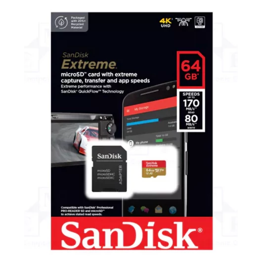 SanDisk Extreme 64GB Micro + Adapter SDXC U3 V30 (170/80 MB/s)