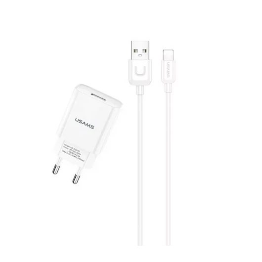 USAMS T21 hálózati töltő 1xUSB 2.1A Lightning kábellel 1m - fehér (T21OCLN01)