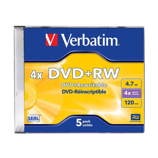 Verbatim DVD+RW újraírható lemez 4X 4.7GB 120 perc - 5 darabos csomag