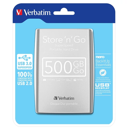 Verbatim Store 'n' Go HDD 500GB, USB3.0, Nero, 8Mb Cache, Ezüst - 53021