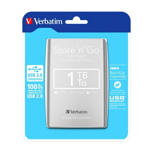 Verbatim Store 'n' Go hordozható külső merevlemez 1TB USB 3.0 - ezüst (53023)