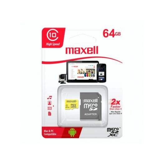 Maxell 64GB Micro SDHC Yellow Memóriakártya Class 10 + Adapter - 855050.00.CN