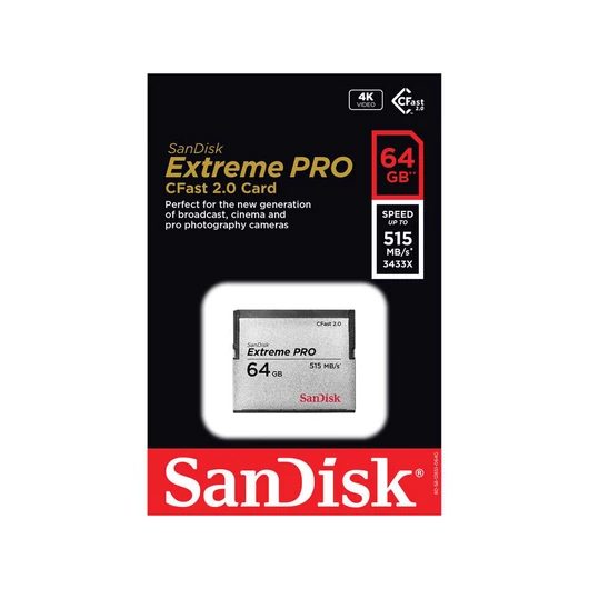 SanDisk Extreme PRO CFast 2.0 memóriakártya 64GB VPG-130 (525 MB/s olvasási sebesség) (SDCFSP-064G-G46D)