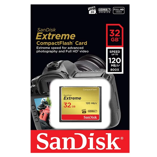 SanDisk Extreme CompactFlash memóriakártya 32GB UDMA7 VPG-20 120 MB/s olvasási sebességgel