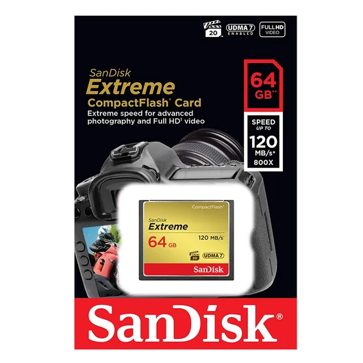 SanDisk Extreme CompactFlash memóriakártya 64GB UDMA7 VPG-20 120 MB/s olvasási sebességgel