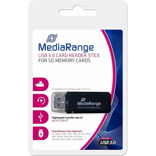 MediaRange USB 3.0 memóriakártya-olvasó, fekete - MRCS507