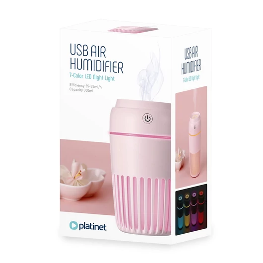 44882 PLATINIUM 3in1 Párásító, aromadiffúzor és éjszakai lámpa, 300ml, 25-35ml / h, rózsaszín