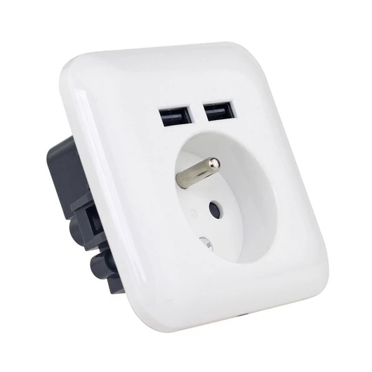 Platinet fali konnektor 2x USB csatlakozóval - fehér