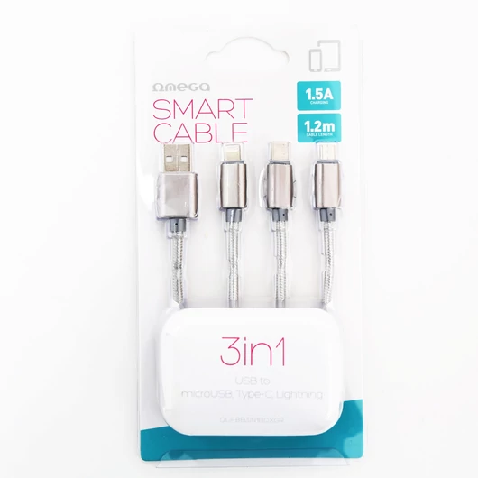 Omega USB kábel 3in1 [Micro USB, Type-C &amp; Lightning] 1m 