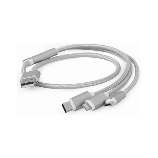 Gembird 3in1 USB kábel - Apple Lightning, microUSB, Type-C 1m - ezüst