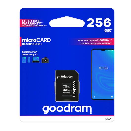 M1AA-2560R12 Goodram 256GB microSD memóriakártya UHS-I + Adapter (R12)