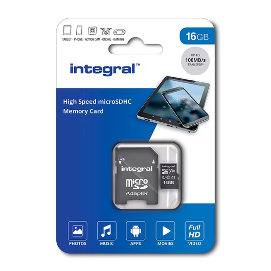 Integral 16GB Micro SDHC INMSDH32G-100V10 memóriakártya [100 MB/s] + Adapter 