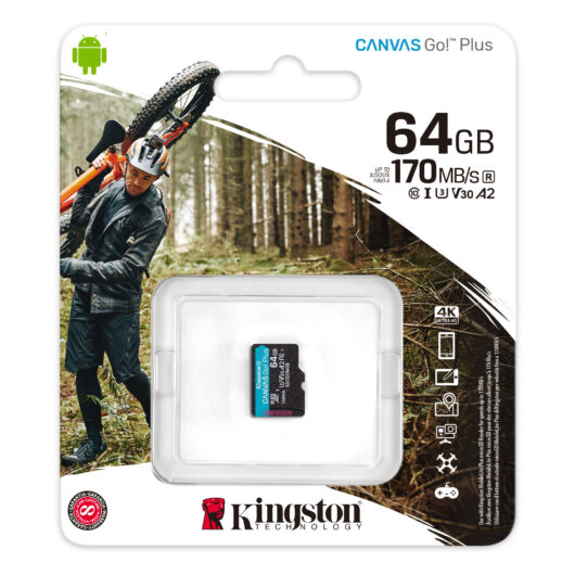KINGSTON CANVAS GO PLUS MICRO SDXC 64GB CL10 UHS-I U3 V30 A2 (170 MB/s olvasási sebesség)