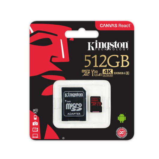 SDCR/512GB Kingston Canvas React 512GB micro SDXC U3 (100R/80W) + Adapter