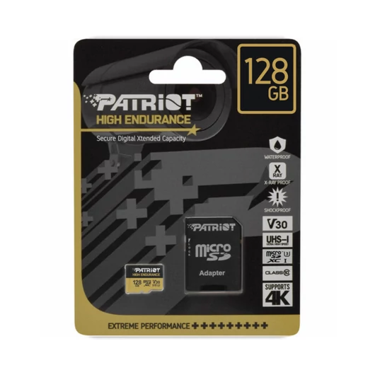 PEF128GE31MCH PATRIOT HIGH ENDURANCE MICRO SDXC 128GB CL10 UHS-I U3 V30 (95 MB/s olvasási sebesség)