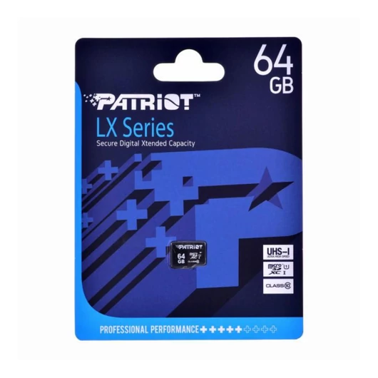 Patriot LX Series Micro SDXC 64GB Class 10 UHS-I U1 memóriakártya 80 MB/s olvasási sebességgel - fekete