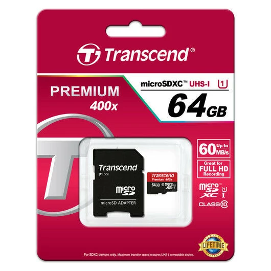 Transcend 64GB Micro SDXC Memóriakártya Cl10 UHS-I + Adapter - TS64GUSDU1