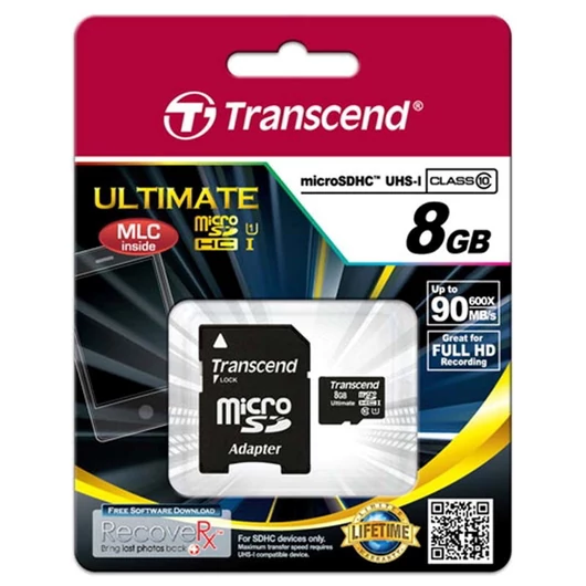 Transcend 8GB Micro SDHC Memóriakártya Cl10 UHS-I 600X - TS8GUSDHC10U1