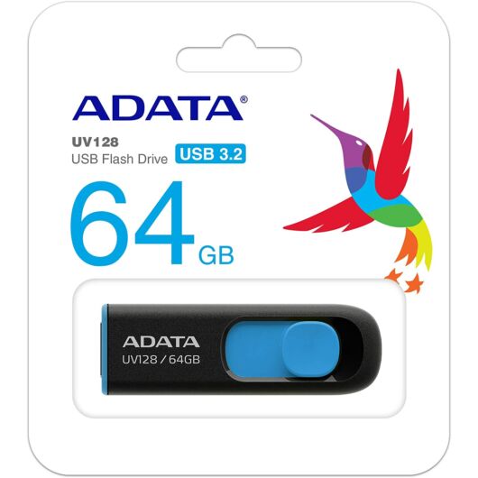Adata UV128 64GB Pendrive USB 3.0 - Fekete-Kék (AUV128-64G-RBE) - AUV128_64G_RBE