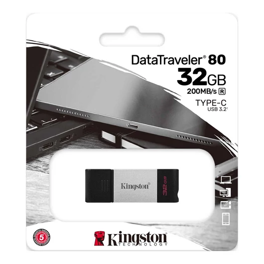 KINGSTON DT80 DATA TRAVELER PENDRIVE 32GB USB Type-C Ezüst-Fekete