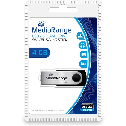 MediaRange MR907 pendrive 4GB USB 2.0 elforgatható - fekete-ezüst