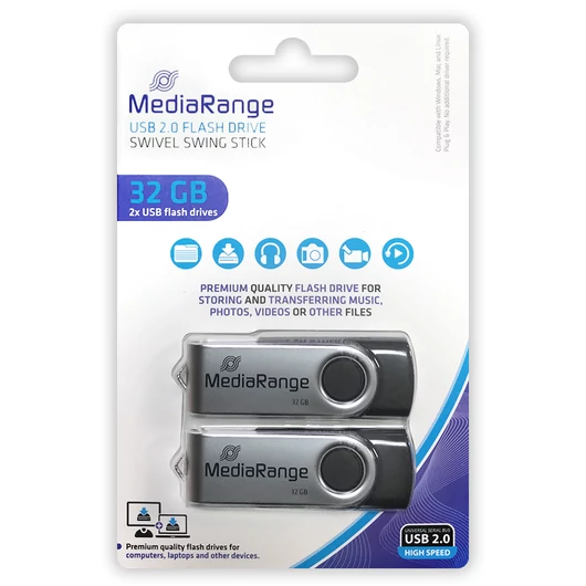 MediaRange MR911 USB 2.0 pendrive 32GB 2db - ezüst/fekete