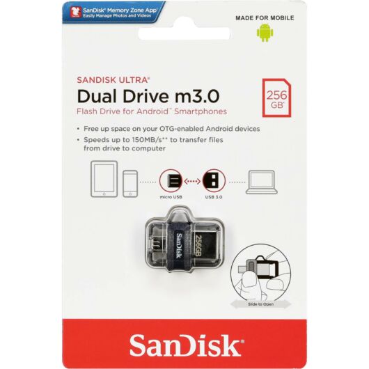 SANDISK ULTRA DUAL DRIVE PENDRIVE 256GB USB 3.0 + Micro USB Ezüst