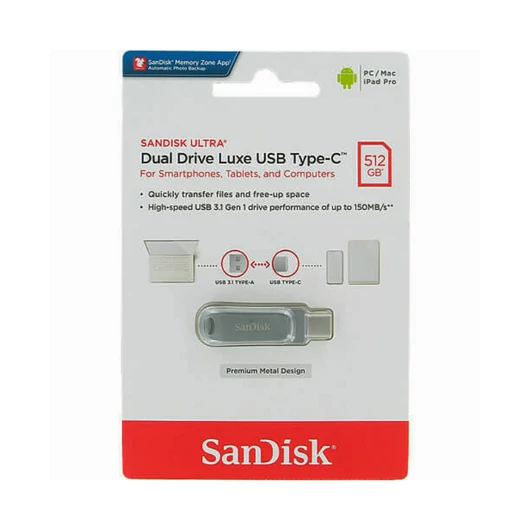 SanDisk Ultra Dual Drive Luxe pendrive 512GB USB Type-C és Type-A - ezüst