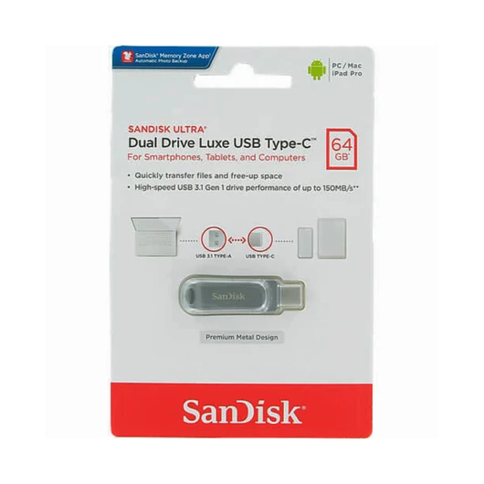SanDisk Ultra Dual Drive Luxe pendrive 64GB USB Type-C/Type-A - ezüst