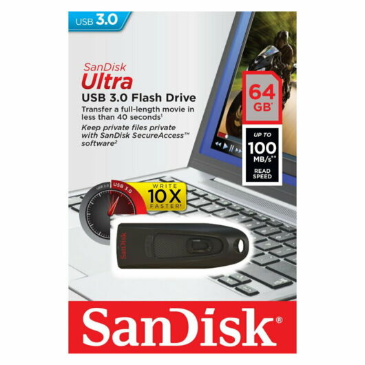 SanDisk Cruzer Ultra 64GB Pendrive USB 3.0 (100 Mb/S) (SDCZ48-064G-U46) - SDCZ48_064G_U46